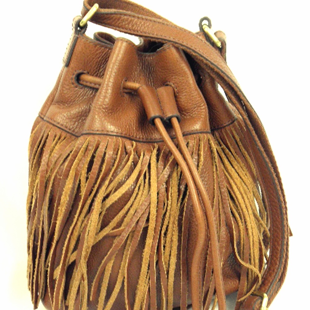 Western-Style Fringe Leather Drawstring FOSSIL BAG
